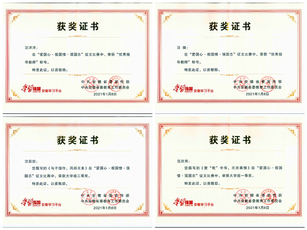 我校在全省爱国心报国情强国志征文比赛中获奖