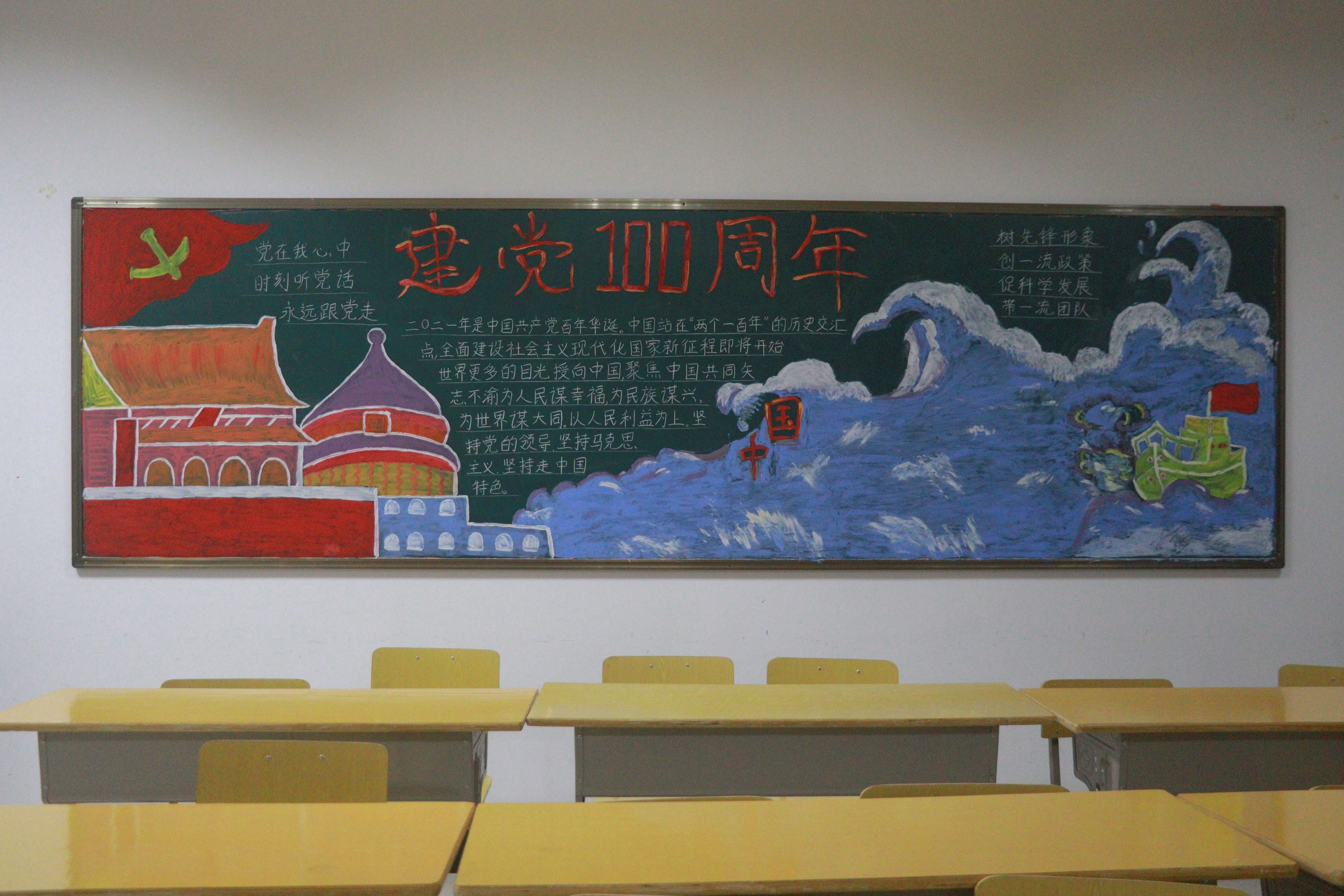 【党史学习教育】教师教育学院学子手绘党史主题板报 献礼建党一百